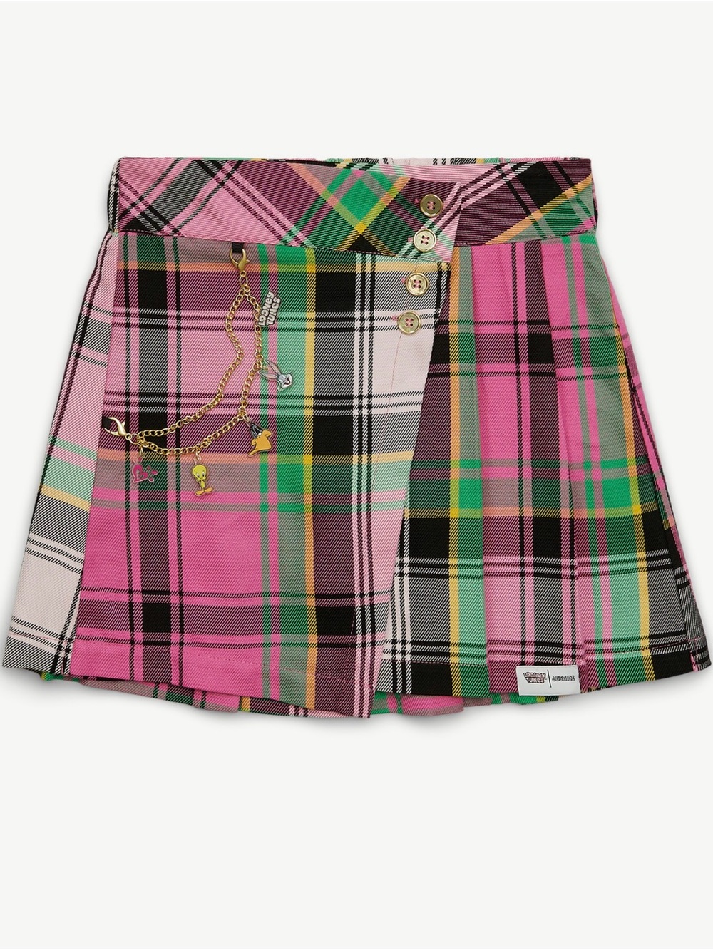 EUC Justice x Looney Tunes Tweety Pink Plaid Pleated Skort Girls Size M (10)